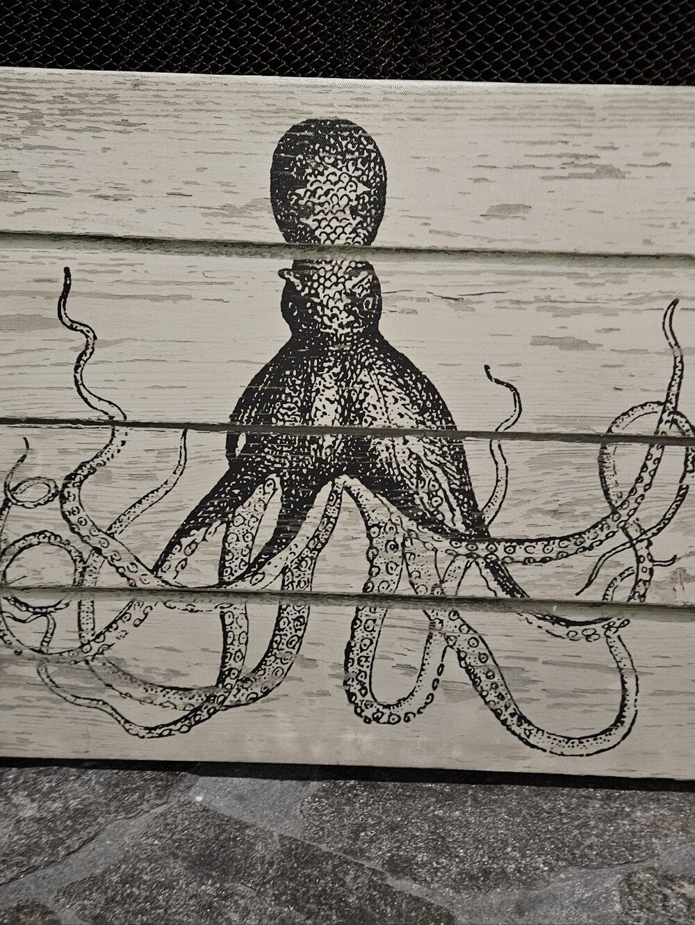 Vintage Coastal Octopus Canvas Wall Art – Rustic Wood Plank Look (24" x 16")